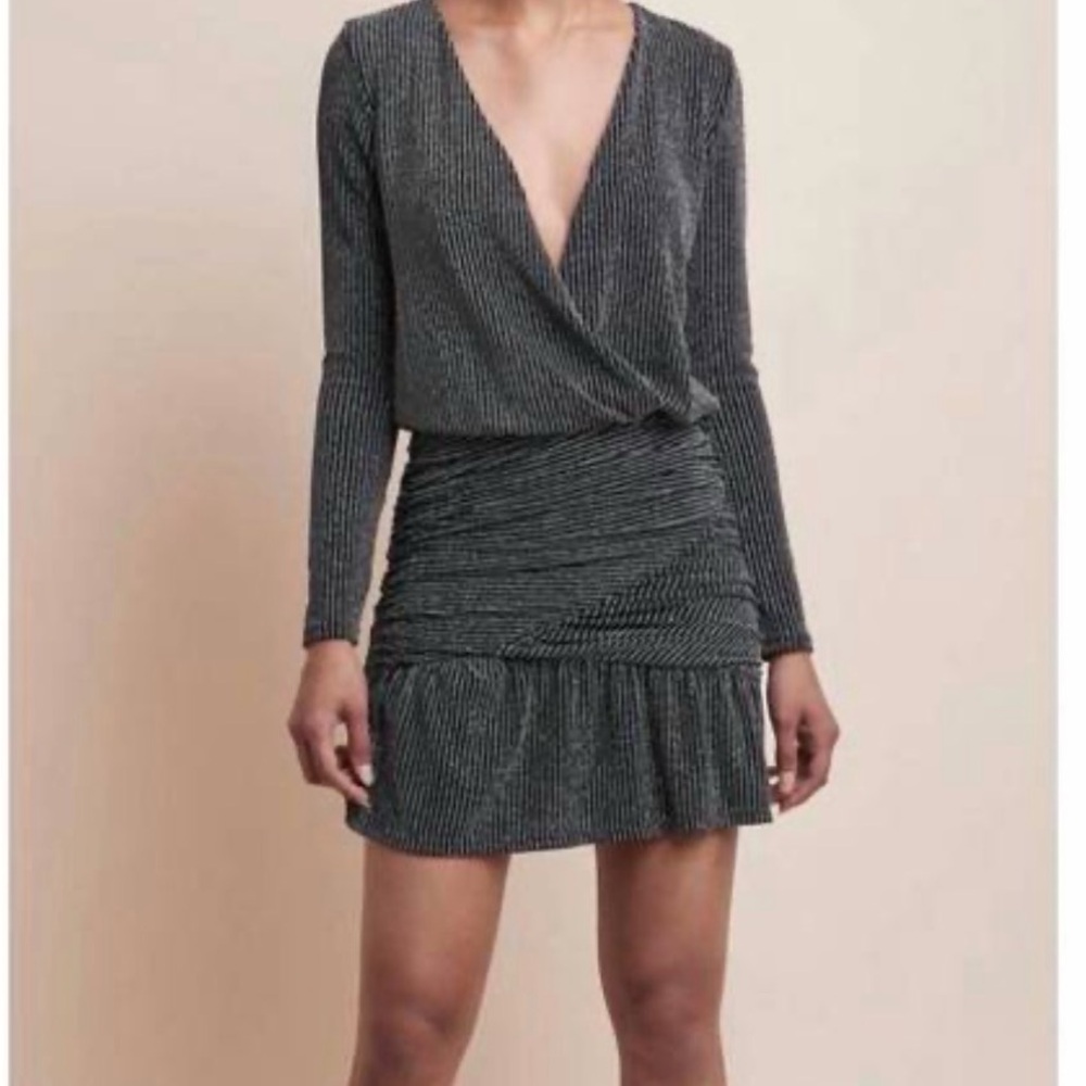 KRISA surplice ruched skirt dress in glam